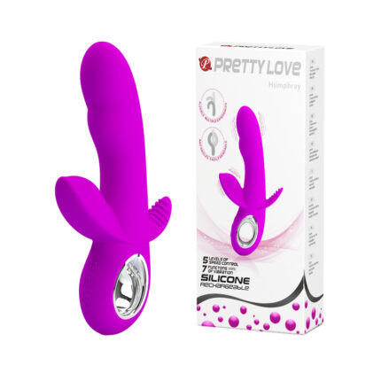 Wielofunkcyjny Wibrator HUMPHRAY USB w kolorze fioletowym, z logo marki PRETTY LOVE.