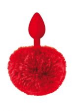 Elegancka czerwona wtyczka analna z pomponem w kształcie króliczego ogona