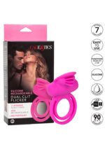 Silikonowy pierścień erekcyjny Dual Clit Flicker Enhancer Pink od CalExotics z podwójną stymulacją łechtaczki i 7 funkcjami wibracji